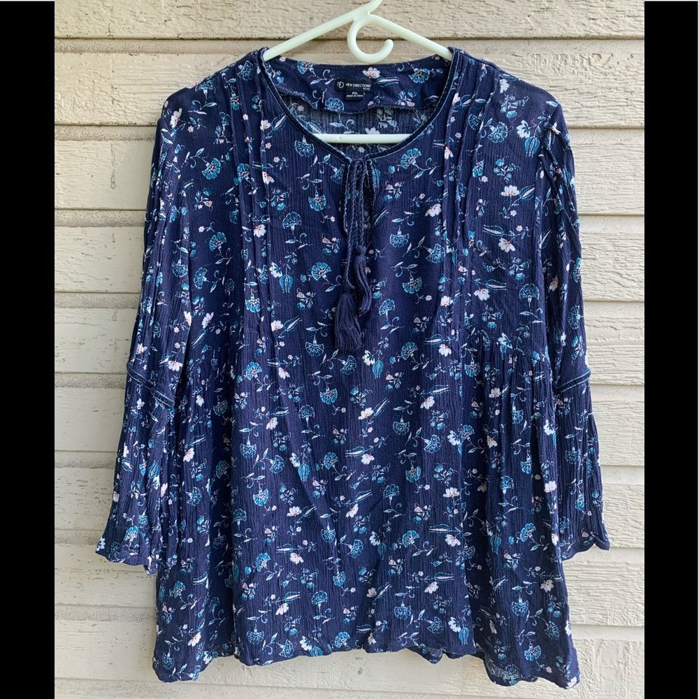 New Directions Floral Top with Rope Tassel Tie